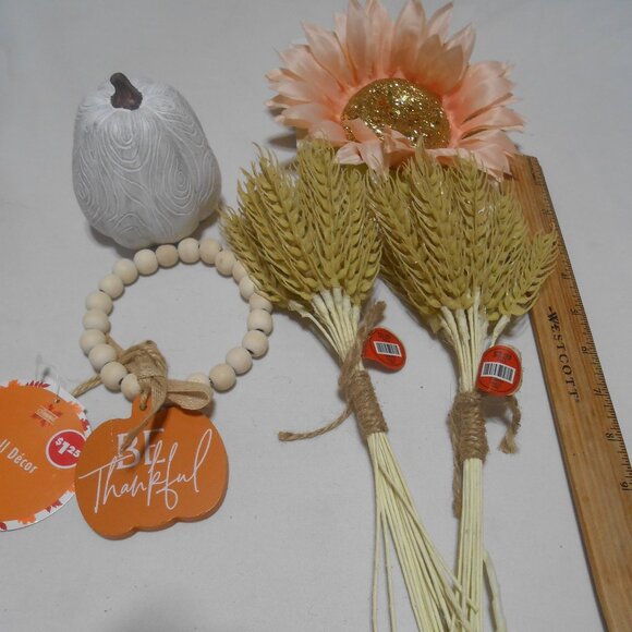 NEW LOT FALL HALLOWEEN THANKSGIVING DECOR WHITE PUMPKIN, WHEAT PLANTS, MORE ππ - Picture 8 of 8